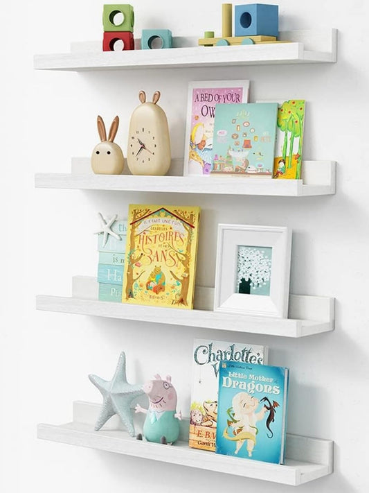 Forbena 24 Inch Floating Nursery Book Shelves for Wall, White Kids Wall Bookshelf for Bedroom, Picture Ledge Shelf with Lip