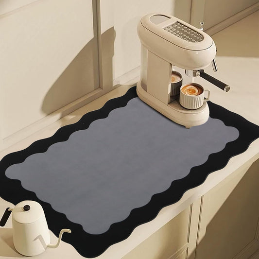 Scalloped Coffee Bar Mat for Countertop, Cute Dish Drying Mats for Kitchen Counter, Diatomite Absorbent Mat for Coffee