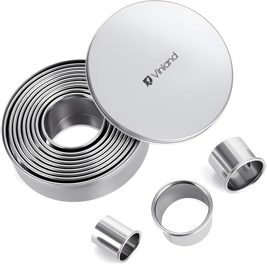 12-Piece 304 Stainless Steel Biscuit Cutter Set - Round Cookie Cutters for Baking (1/2/3/4/5 Inch) with Storage Box, Dough