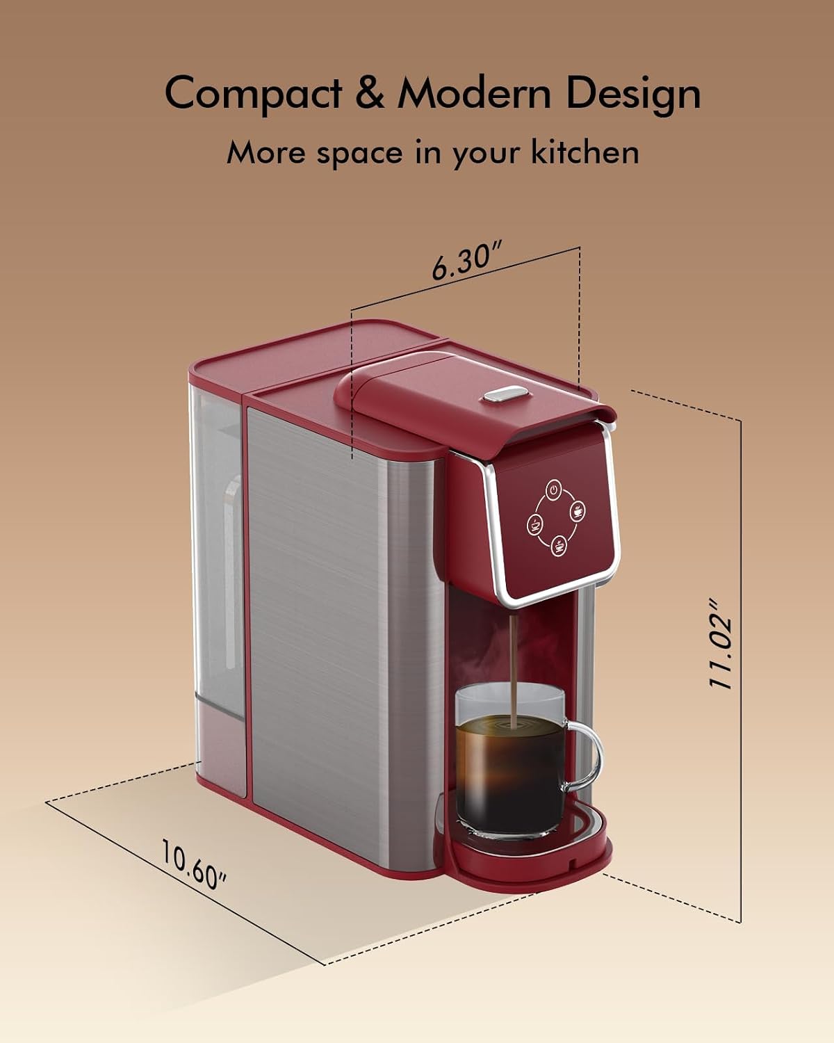 3-in-1 Single Serve Coffee Maker, Quick Brew for Coffee Pods, Ground Coffee, &amp; Loose Tea, 6-12oz Cup Sizes, 50oz Removable Water Tank, 1150W, Compact &amp; Efficient, Red