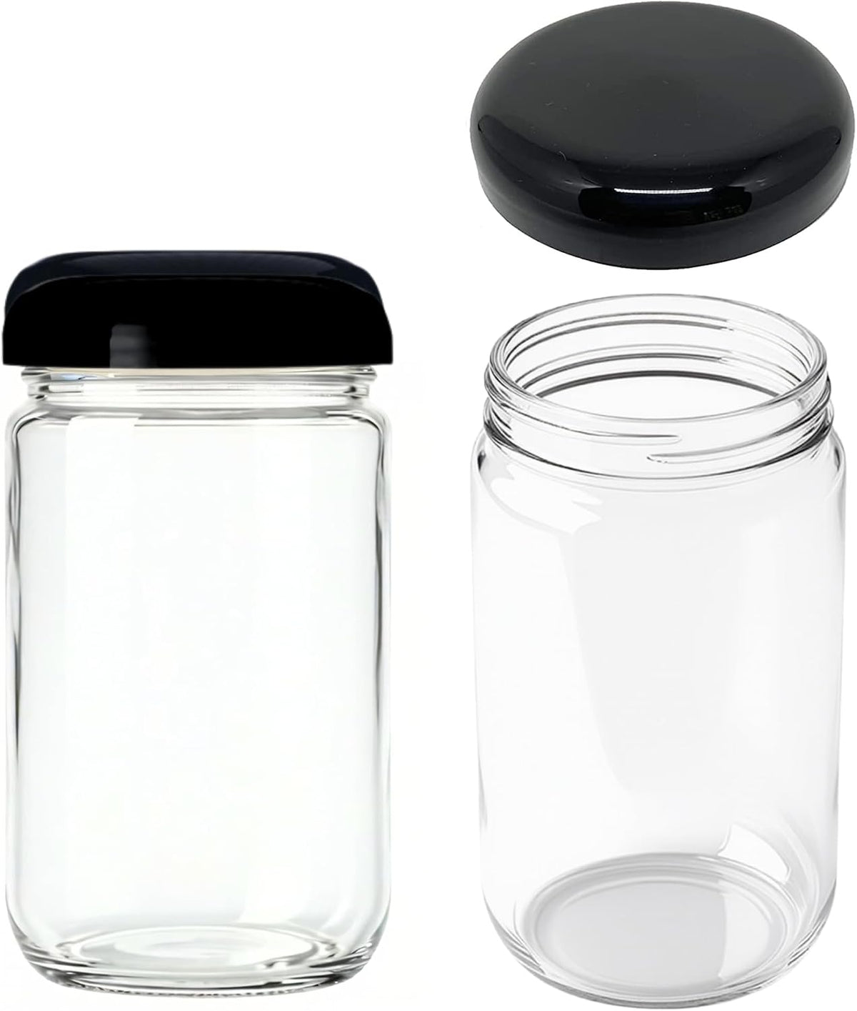 Jarming Collections Mason Jars - 32 oz Glass Storage Jars with Extra Wide Mouth Lids, BPA Free and Food Safe - Set of 2 with 2 Black Dome Plastic Lids
