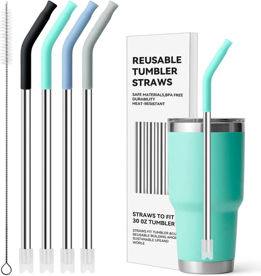 Stainless Steel Straws for 30 oz YETI Tumbler, 4 Pcs Metal Straws