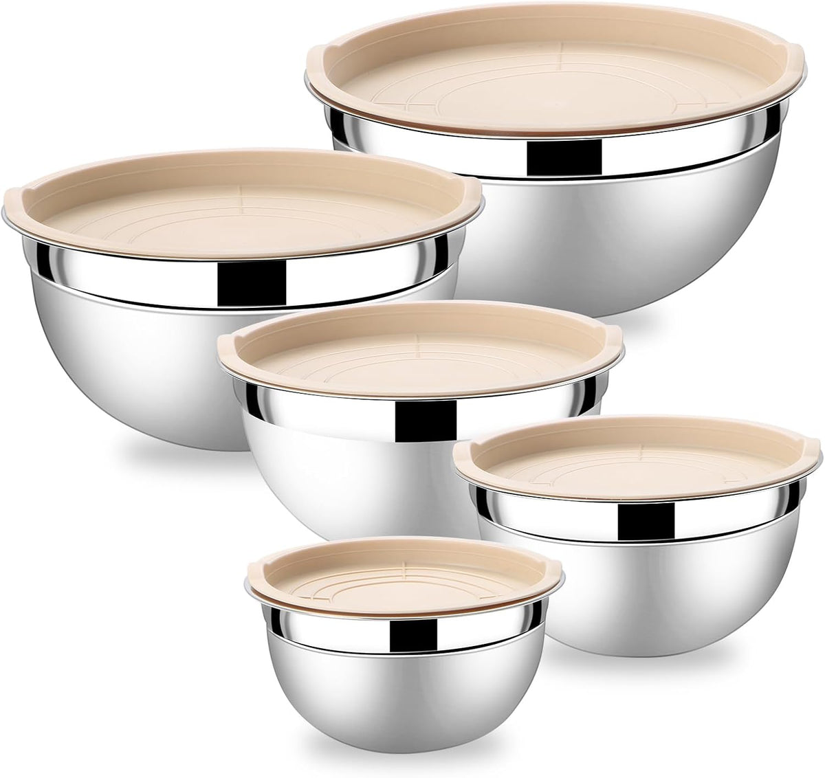 Lazycorner Mixing Bowls with Airtight Lids Set 5 Pcs Stainless Steel Bowls Set Baking Set Non-Slip Silicone Bottoms Great for Serving &amp; Baking