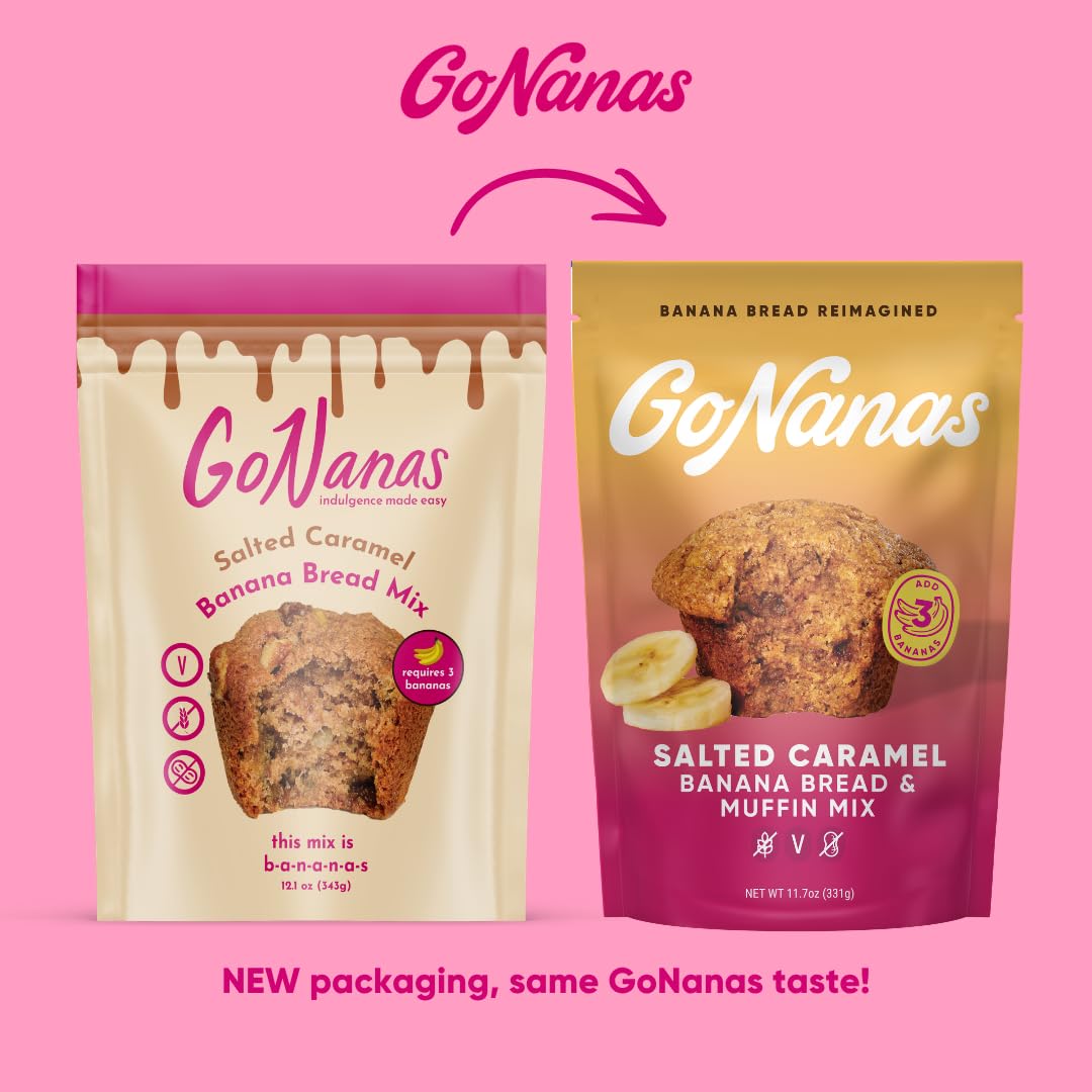 GoNanas Salted Caramel Banana Bread &amp; Muffin Mix, Gluten Free Vegan, 1 Pack | Dairy Free, Nut Free, Soy Free | Allergen Friendly | Better for You | Customizable | Bakes 12 Muffins or 1 Loaf | Women-Owned