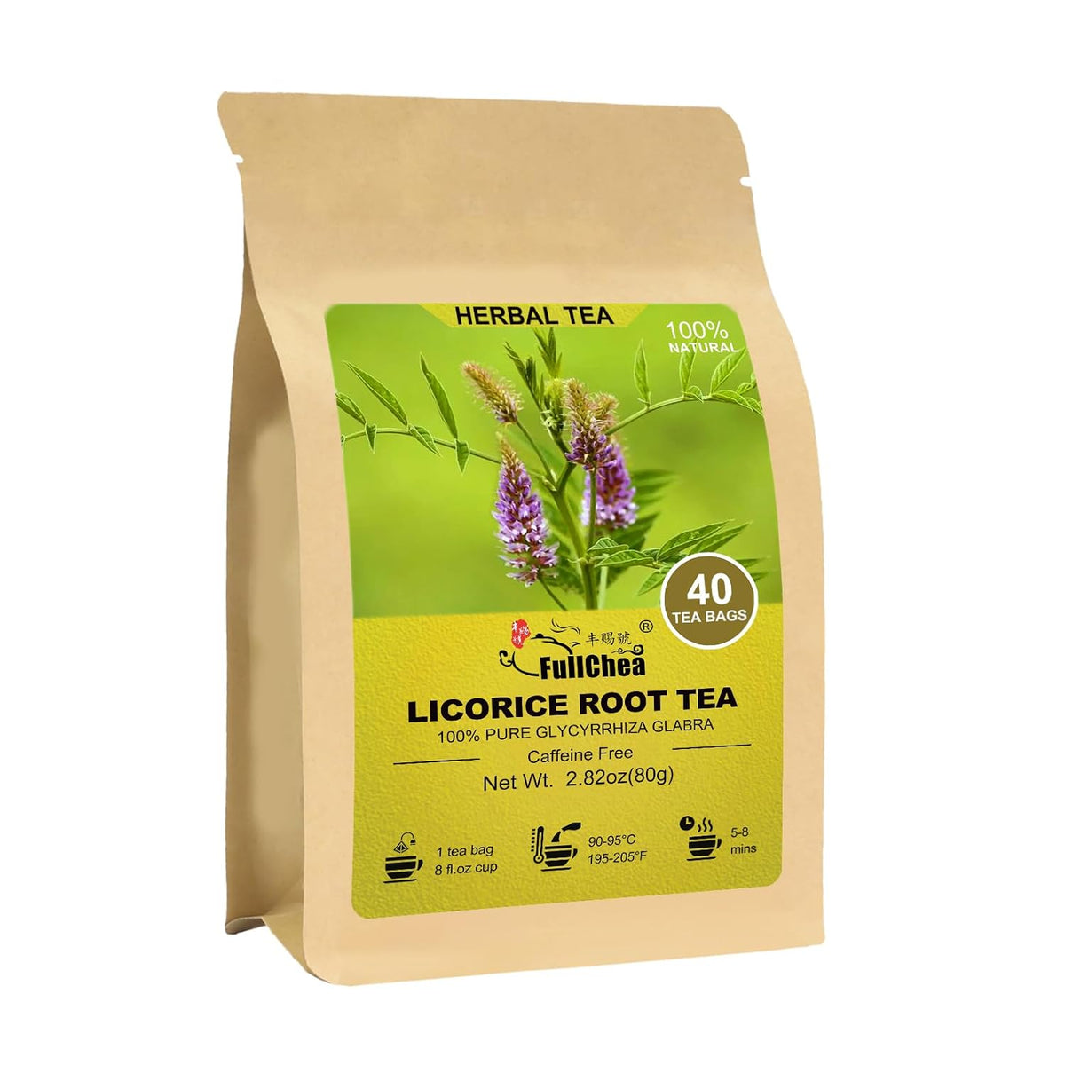 FullChea - Licorice Root Tea Bags, 40 Count, Premium Licorice Root | Naturally sweet herbal infusion, caffeine-free, traditionally enjoyed for digestion and respiratory wellness