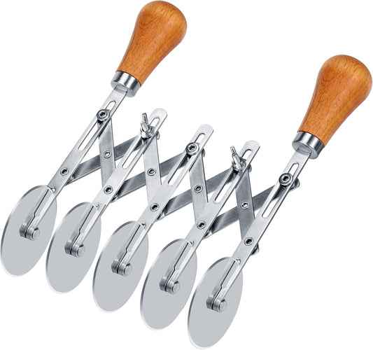 Juome 5 Wheel Pastry Cutter with Wooden Handle, Multi-Round Wheel Pasta Dough Cutter Roller Pizza Slicer Accordion Pastry