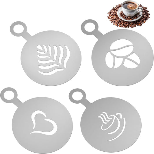 4 Pcs Stainless Coffee Stencils Latte Art,Latte Art Stencils,Lattes Stencilss with Various Patterns for Cappuccino Lattes