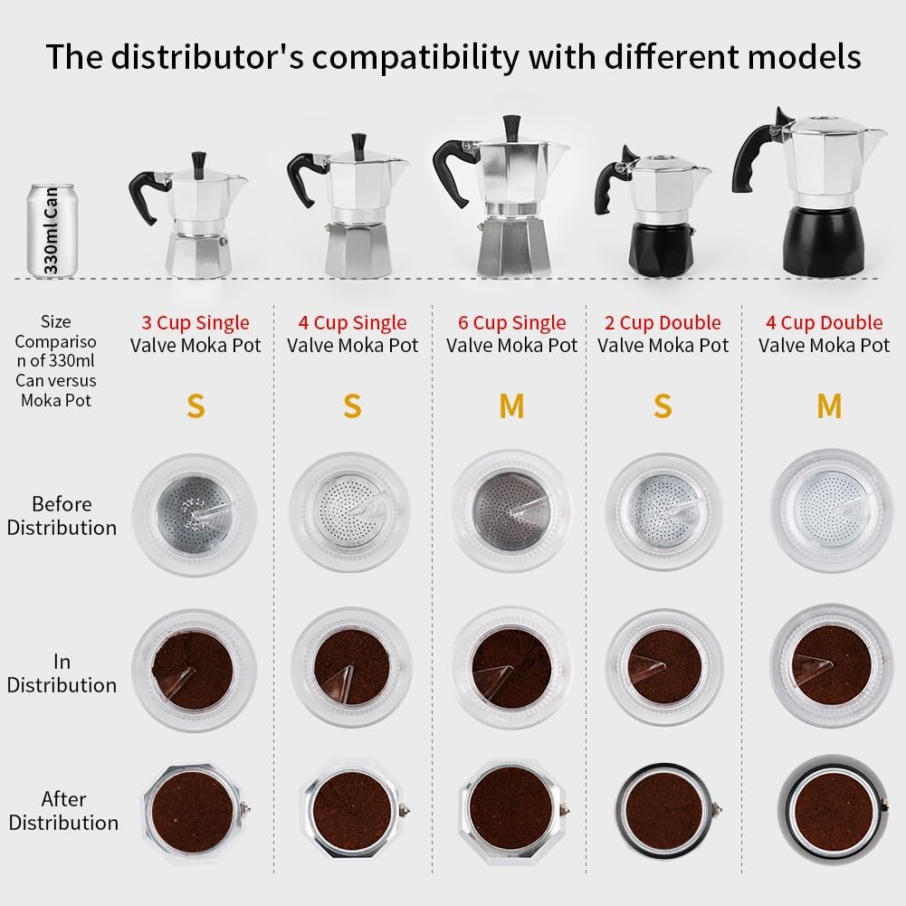 watchget 60mm Moka Pot Dosing Funnel &amp; Distributor for 6 Cup Moka Pot,Black | Precise Volume Control, Anti-Spill, Perfect Extraction, Espresso Distribution Tool for Italian Moka Pot Dosing Ring