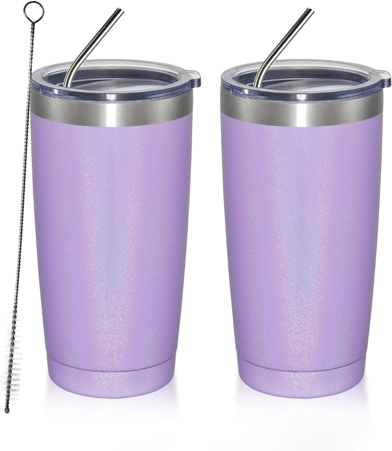 MEWAY 20oz Tumbler 2 Pack Double Wall Vacuum Insulated Travel Glitter Mug Bulk, Stainless Steel Tumb