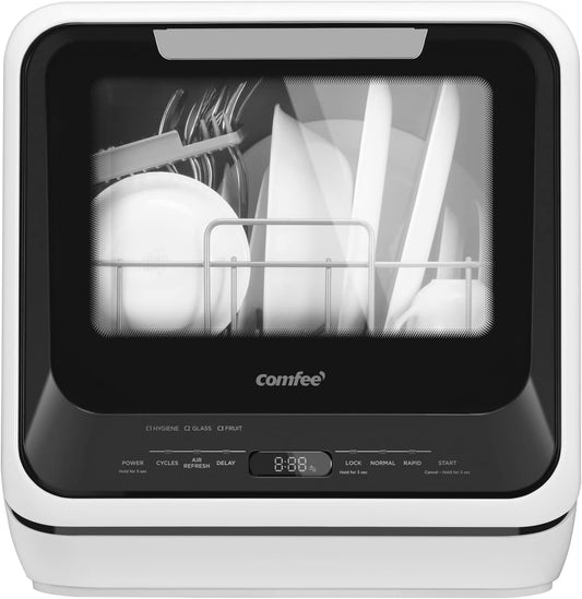 COMFEE' Portable Mini Dishwasher Countertop with 5L Built-in Water Tank for Apartments& RVs, No Hookup Needed, 6 Programs,