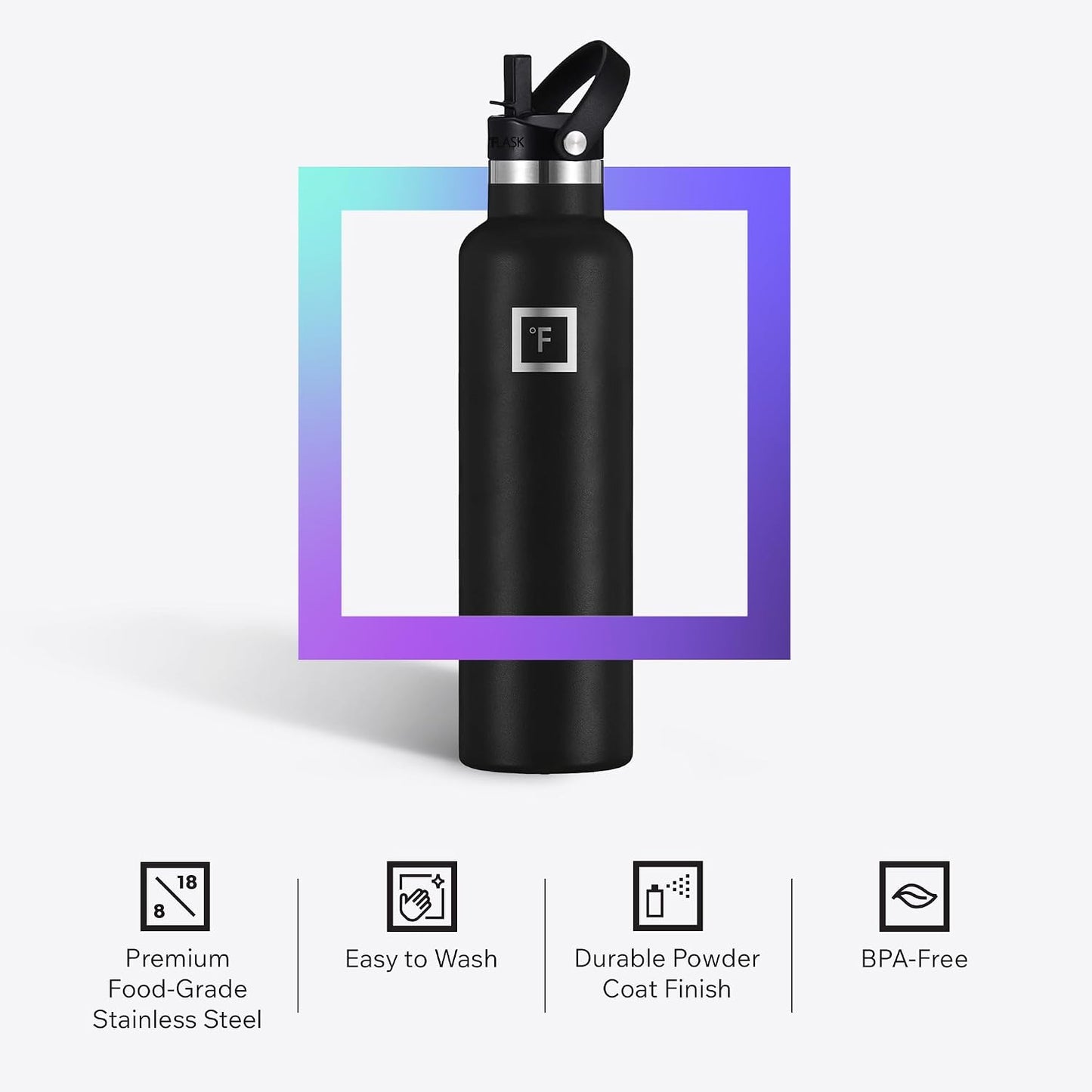 IRON °FLASK 24 oz Narrow Mouth Water Bottle with Straw | Insulated Stainless Steel Sports Water Bottle with Leakproof Straw Lid - BPA Free, Cold 24 Hrs, Sweat Free (Blue Wavess)