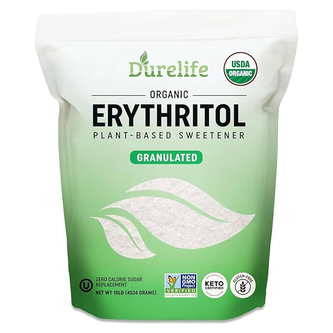 Durelife USDA organic erythritol sweetener, non gmo verified, Keto certified, No After Taste, Kosher, Zero Calorie Plant-Based Sugar Alternative 10 LB