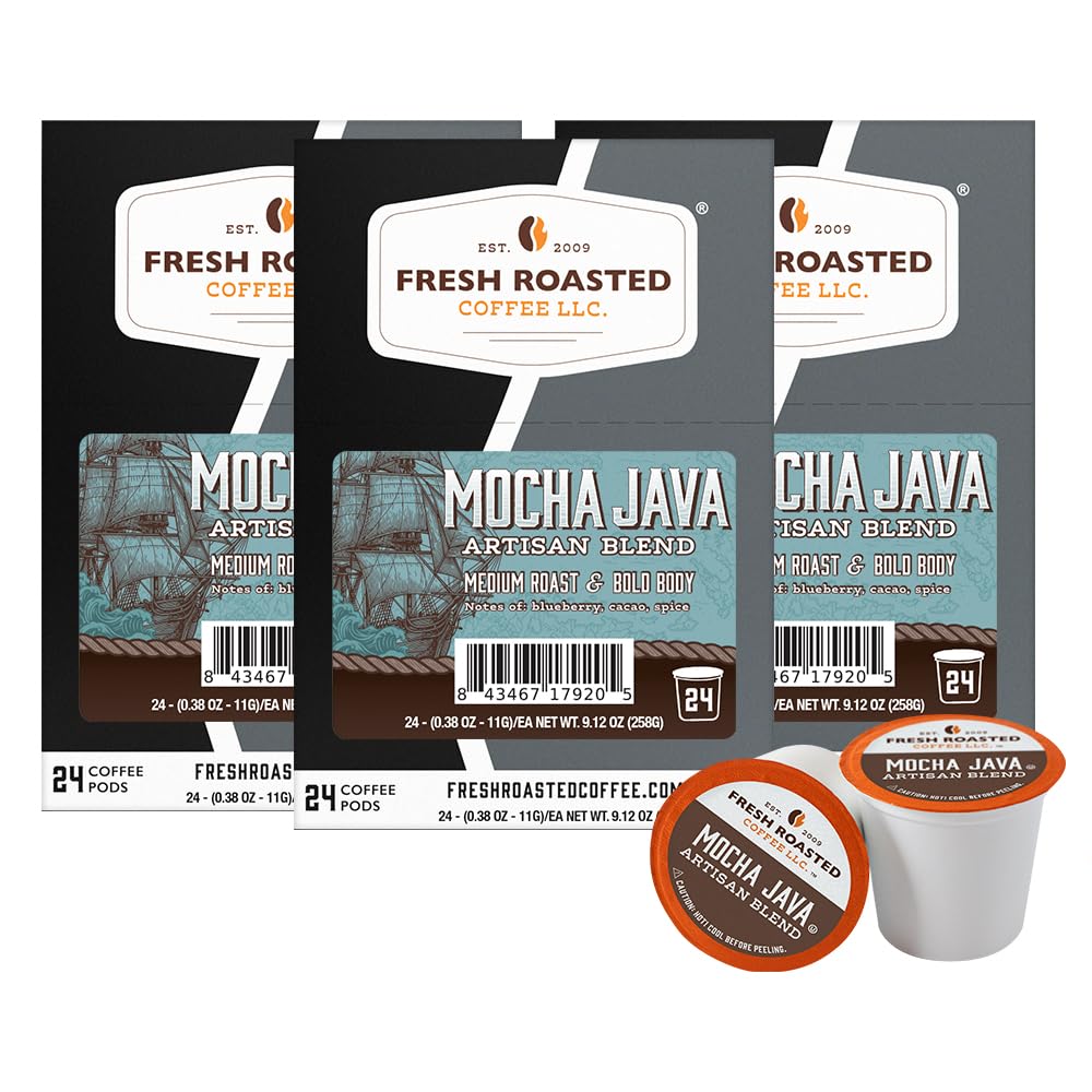 Fresh Roasted Coffee, Mocha Java K-Cup Pods for Keurig Brewers, Medium Roast, Kosher, 24 Count (Pack of 3)