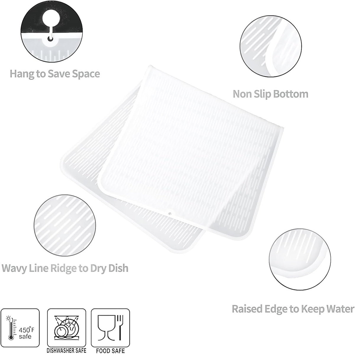 Silicone Dish Drying Mat for Multiple Usage,Easy clean,Eco-friendly,Heat-resistant Silicone Mat for Kitchen Counter or Sink,Refrigerator or Drawer Liner Translucent 5XL 36inches x 18inches