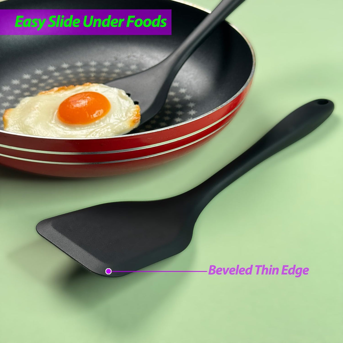 Silicone Spatula Set, Heat Resistant Solid &amp; Slotted Turner, 11 IN