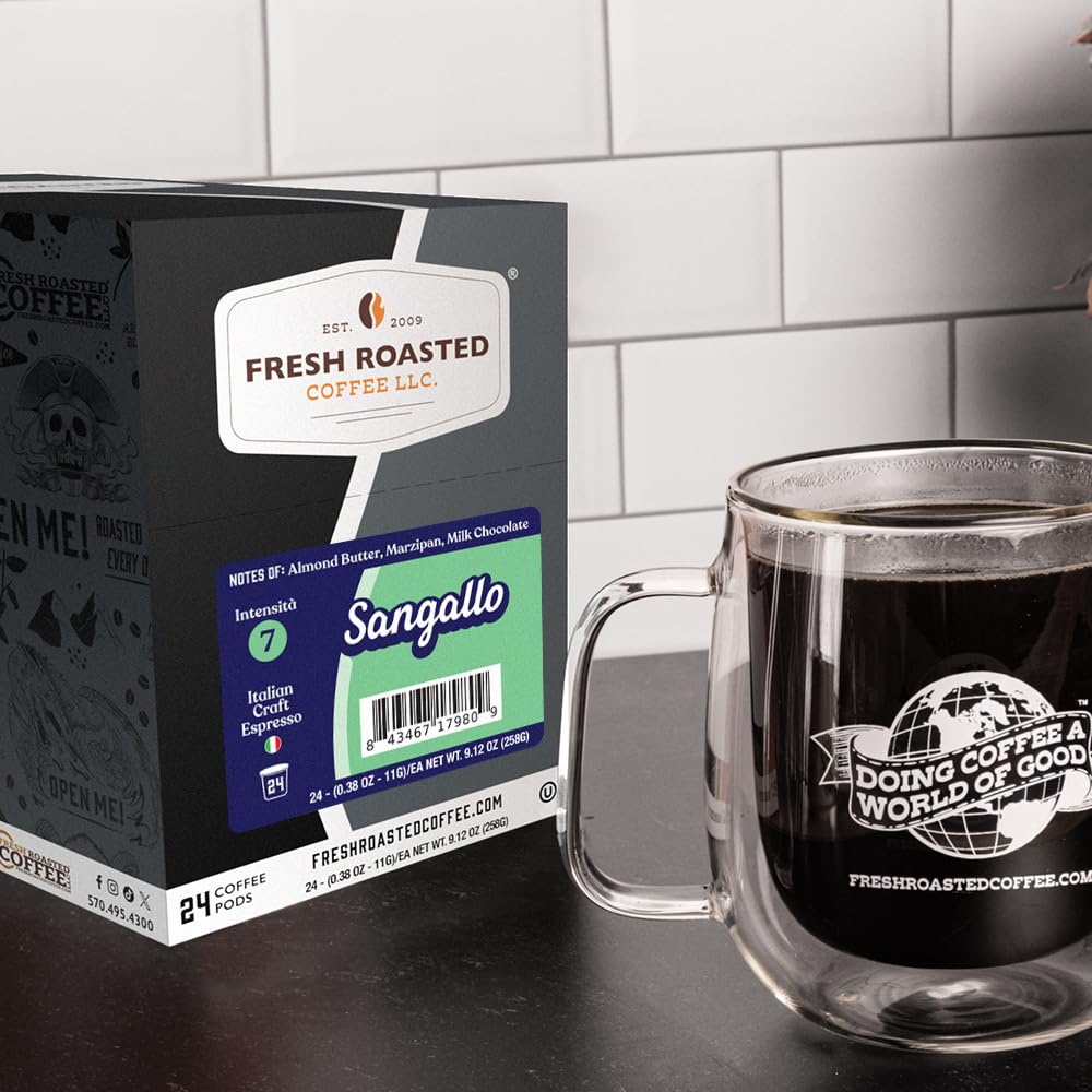 Fresh Roasted Coffee, Sangallo Italian Craft Artisan Blend K-Cup Pods for Keurig Brewers, Dark Roast, Kosher, 24 Count (Pack of 1)