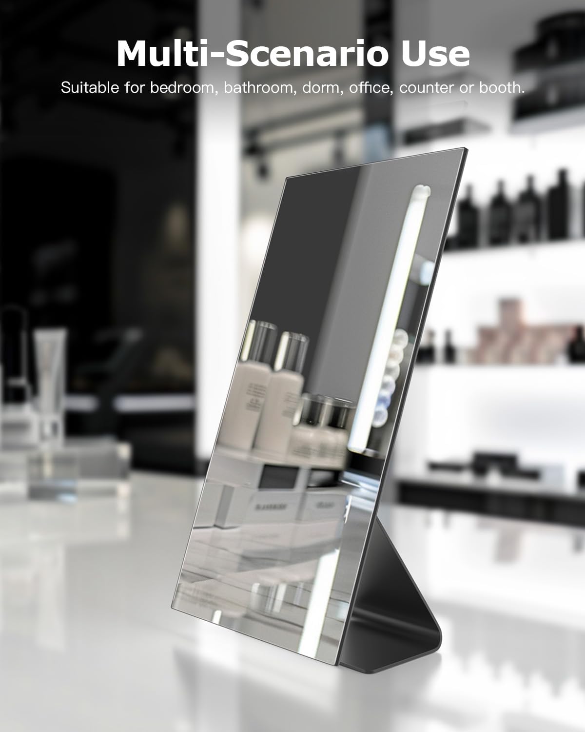 NEZZOE Rectangular Free-Standing Frameless Makeup Mirror, 12" x 7" | 1X Vanity Mirror with Adjustable Tilt, Metal Base, for Desk, Bathroom Countertop or Windowsill