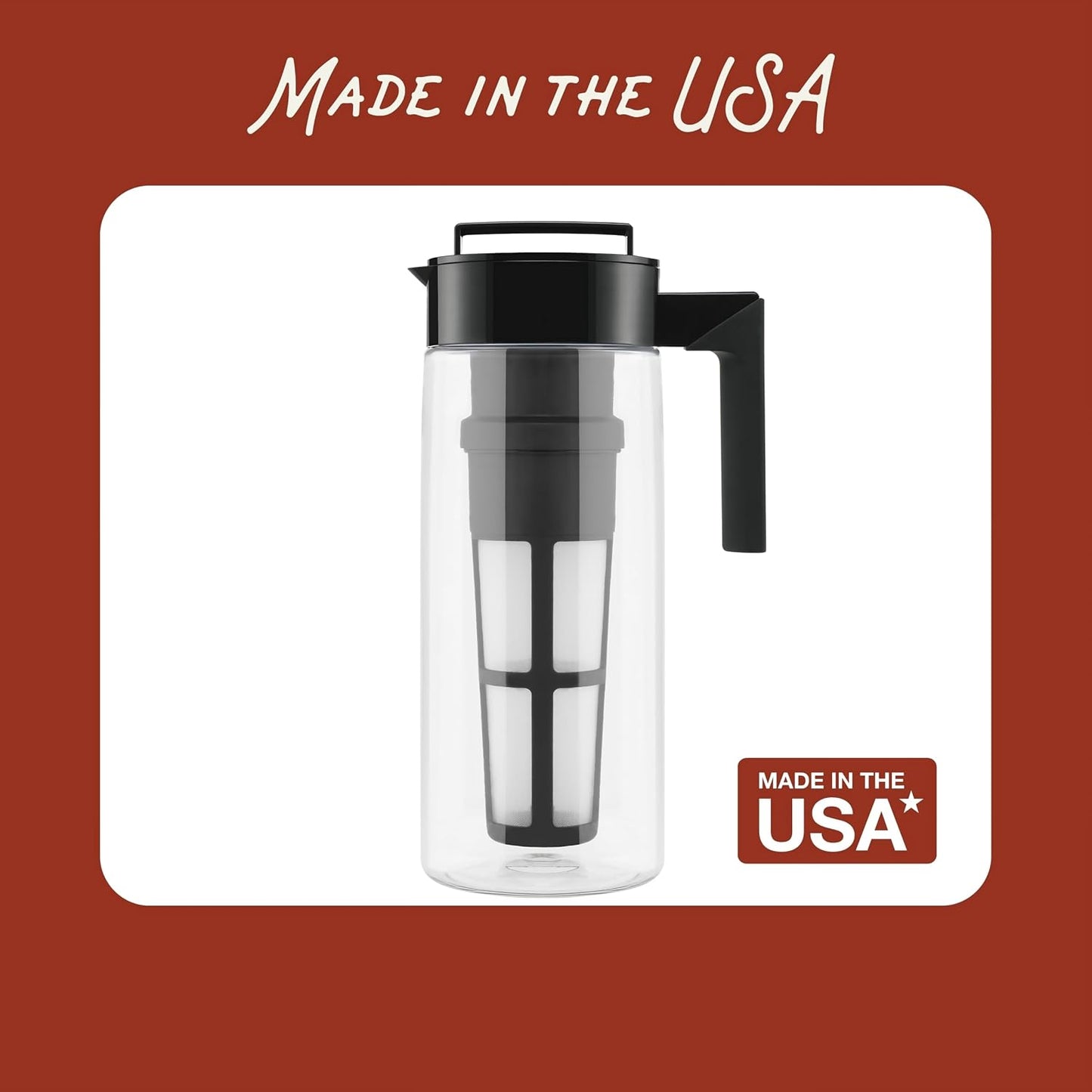 Takeya Flash Chill Iced Tea Maker - Versatile Tea Brewer for Loose/Bagged Tea - Patented Flash Chill Tech Hot/Cold Use BPA-Free Tritan Dishwasher Safe - Airtight Lid Made in USA - 2 Quart/Black