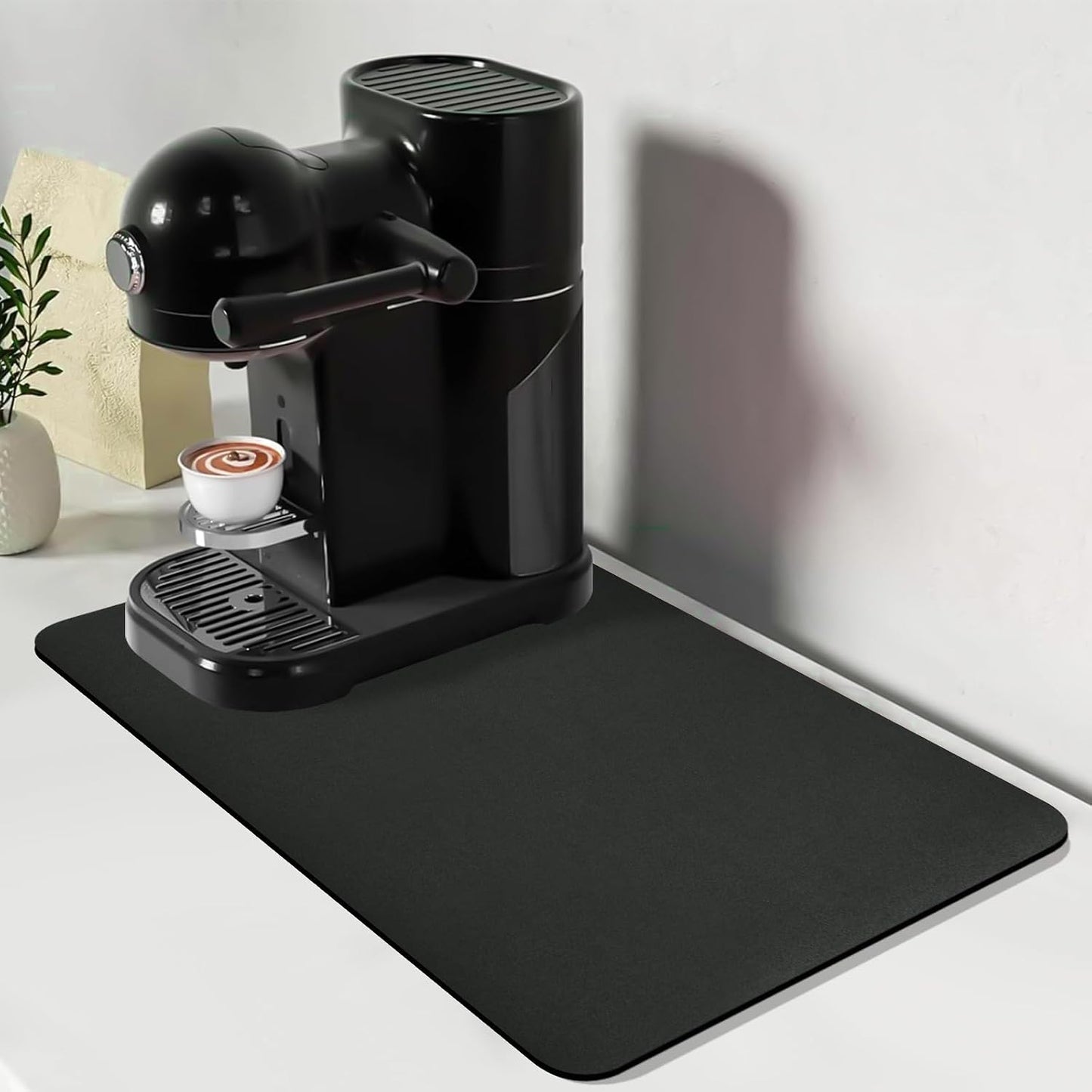 Bloss Coffee Mat, Coffee Bar Mat, Dish Drying Mat, Kitchen Counter Mat | Absorbent Hide Stain Rubber Backed Dish Drying Pad(12.2"x19.7", Black)