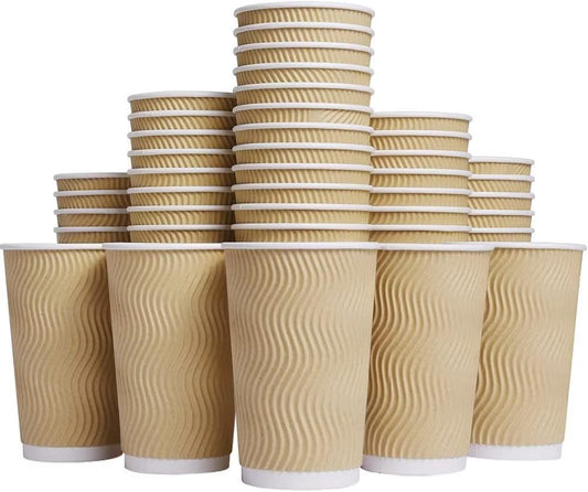 Hot Paper Cups 16 oz Disposable Insulated Corrugated Sleeve Ripple Wall Paper Cup 100 pcs,16oz Cups for Drink，Hot Coffee
