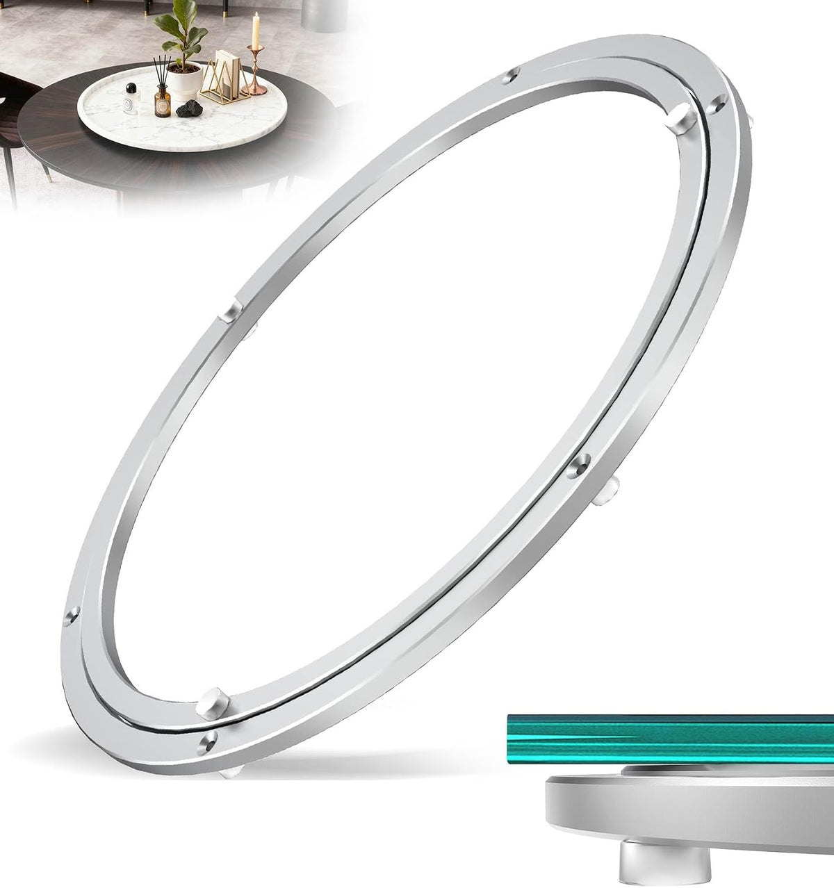 Pisman Aluminium Alloy Turntable Bearing, Heavy Duty Lazy Susan Rotating Bearing Turntable,Smooth Swivel Plate Hardware for Round Dining Table,DIY. Silent Rotating Base Only(16inch)