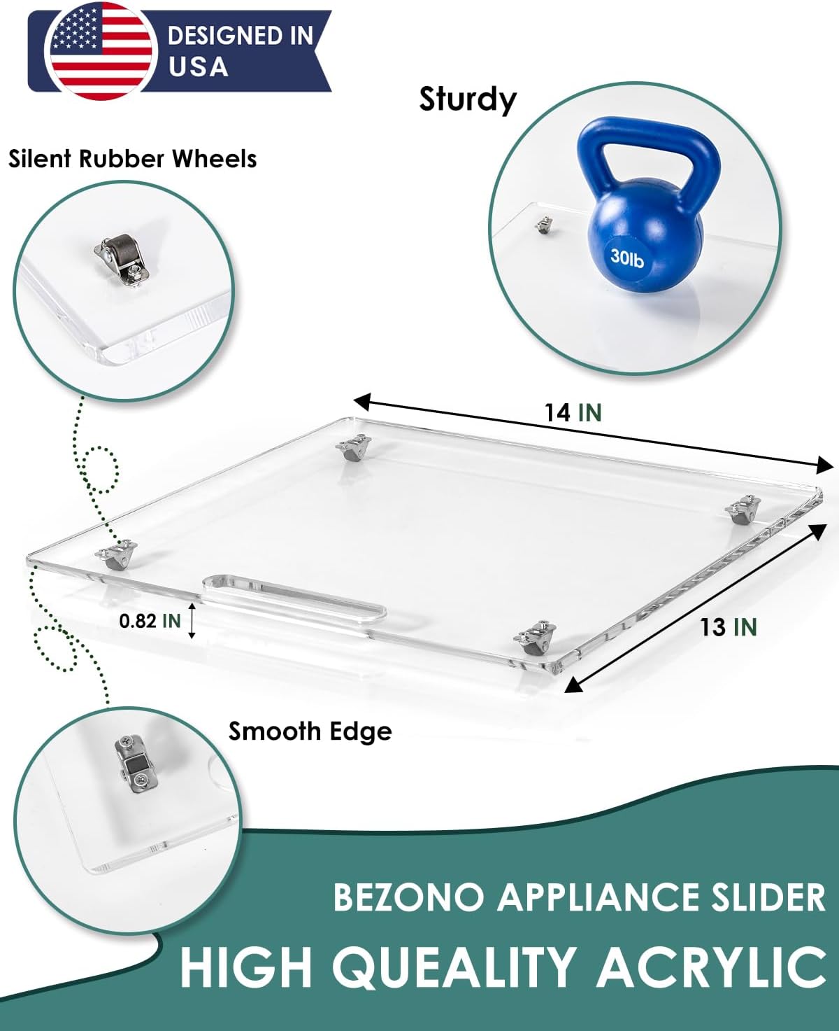 Appliance Slider – Sliding Tray for Coffee Maker, Clear Acrylic 13 x 14 In