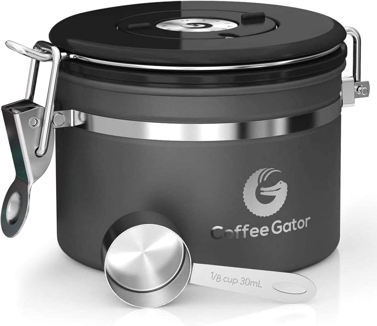 Coffee Gator Coffee Canister, 11oz Airtight Stainless Steel Container | w/ Date Tracker, Scoop, Kitchen Food Storage Jars for Beans ,Ground, Espresso, Rice,Tea, Sugar,Cookie, Bar Accessories, Gifts