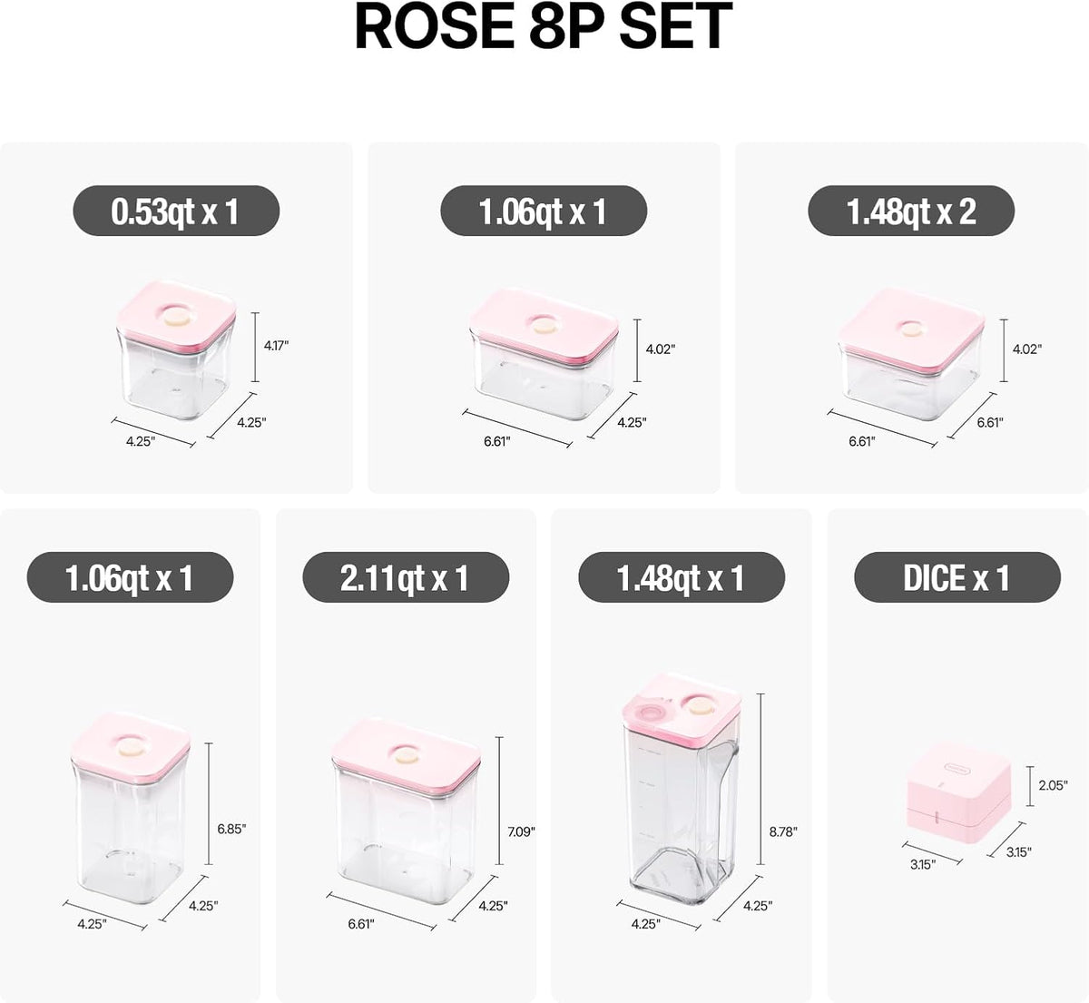 Premium Airtight Food Storage Containers ROSE Square 1.48qt 2P/SET, Patented Double Silicone Lining, 100% Leak Proof, BPA-FREE