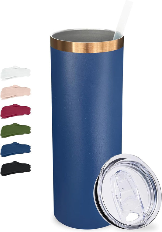 20 oz Skinny Tumblers Bulk, Stainless Steel Insulated Tumbler with Lids and Straws, Slim Double Wall Powder Coated Travel