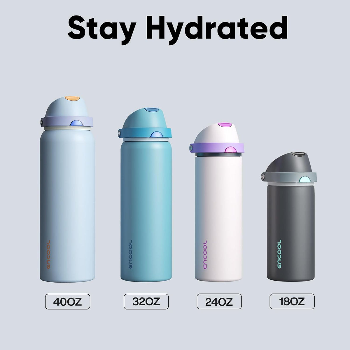 Insulated Water Bottle with Straw - Encool Stainless Steel Water Bottle with Push Button Lid, Leak-Proof &amp; BPA-Free, Keeps Cold for 24 Hours for Sports, Travel, Gym (24 oz, Cerise Pink)