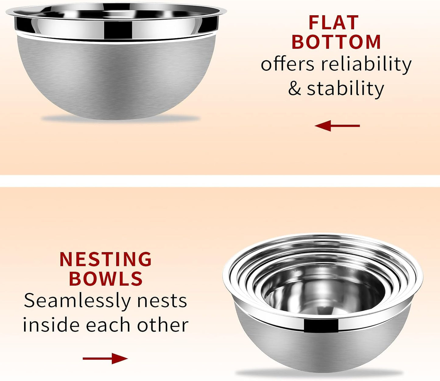 Lazycorner Mixing Bowls with Airtight Lids Set 5 Pcs Stainless Steel Bowls Set Baking Set Non-Slip Silicone Bottoms Great for Serving &amp; Baking