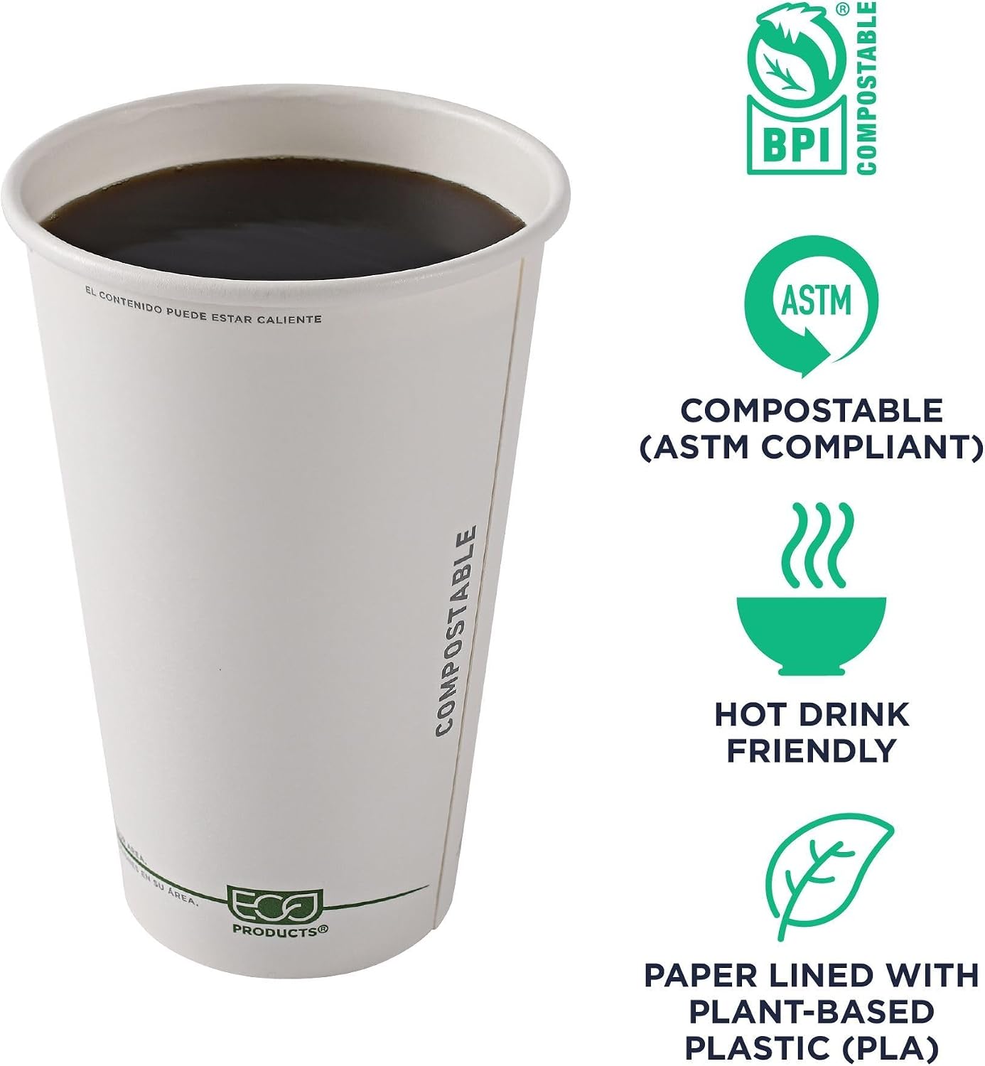 ECO PRODUCTS GreenStripe Disposable Paper Hot Cups, 16 oz, 1000 Count