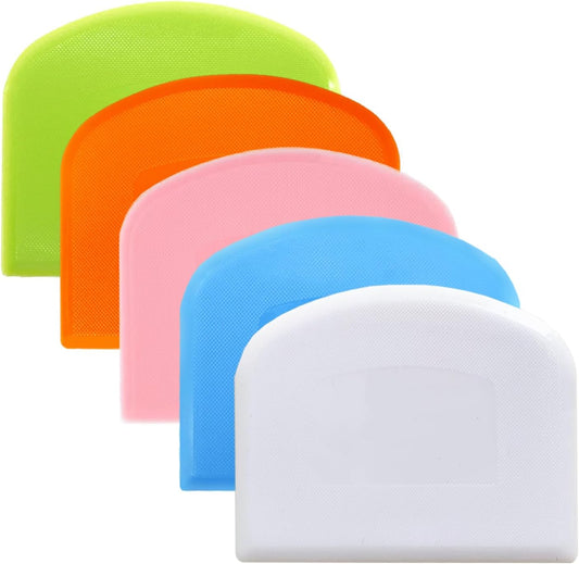 Dough Cutter Bench Scraper for Baking, 5 PCs BPA Free PE Plastic Flexible Bowl Scraper, Food-safe Plastic Dough Scraper for