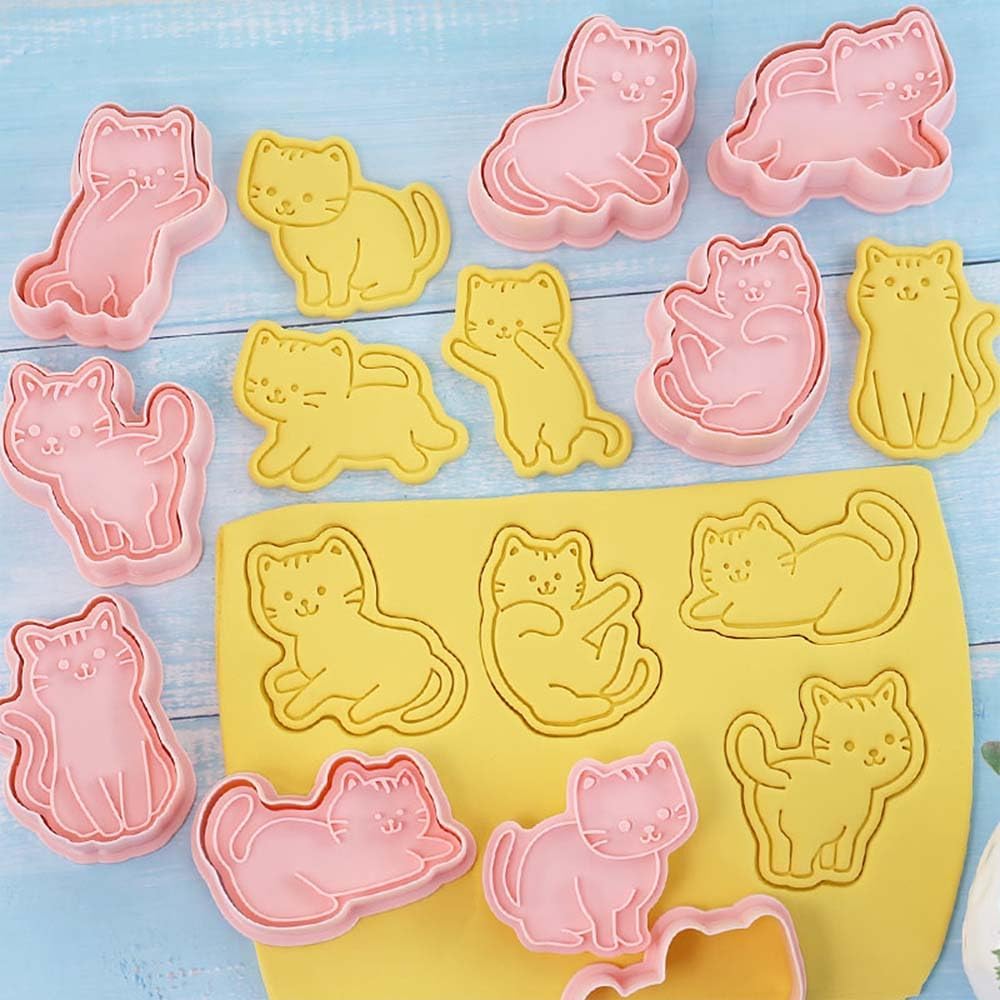8 pcs Cat Cookie Cutters Set, 3D Cute Kitty Cookie Stamps | Cupcake Pancake Apple Pie Pastry Biscuit Molds, Fruit, Sandwich Cutter, Cookie Baking Molds for Cat Party Decorations