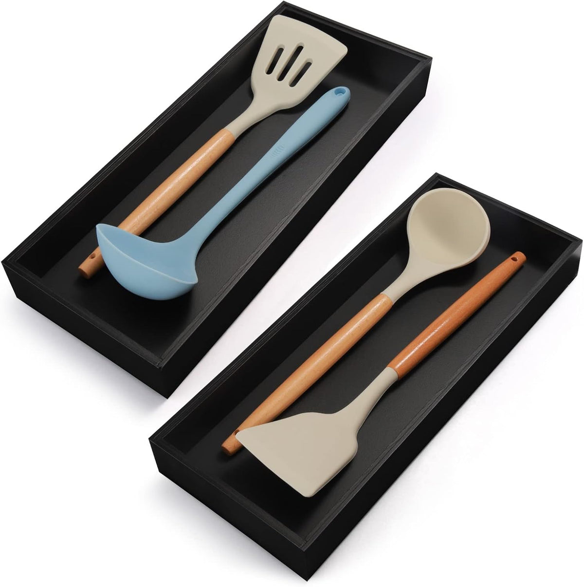 Lixple Bamboo Kitchen Drawer Organizer, 2 Pack, 15" x 6" x 2", Black