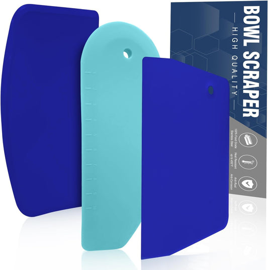 Walfos Dough Scraper Set of 3, Flexible Silicone Bowl Spatula, Kitchen Plastic Bench Dough Scraper Tool for Bread Dough,