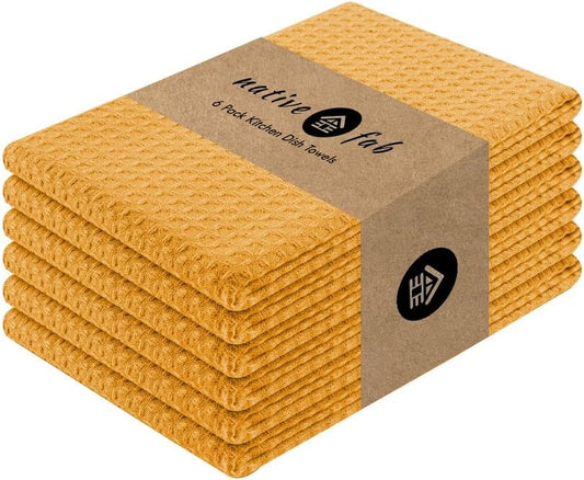 Native Fab Cotton Kitchen Towel with Hanging Loop 16x26 inches, 6-Pack, Waffle Weave Kitchen Towels for Cleaning Drying,