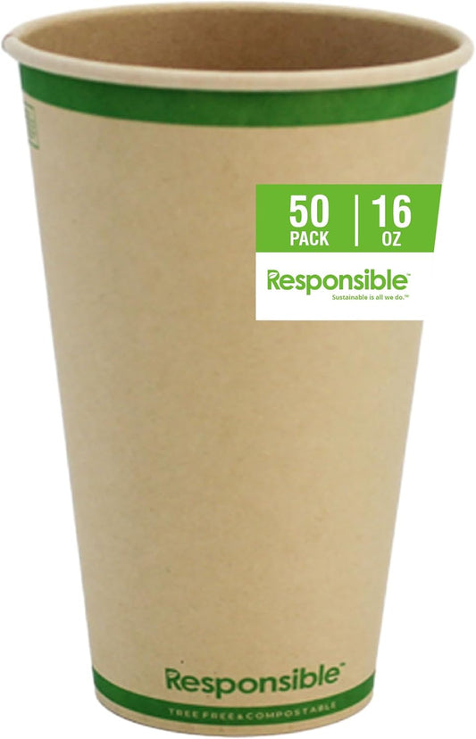 Certified Compostable 16 oz Paper Cups, Cold ＆ Hot Coffee Cups, Disposable Paper Cups, Extra Strength Disposable Cups, Made