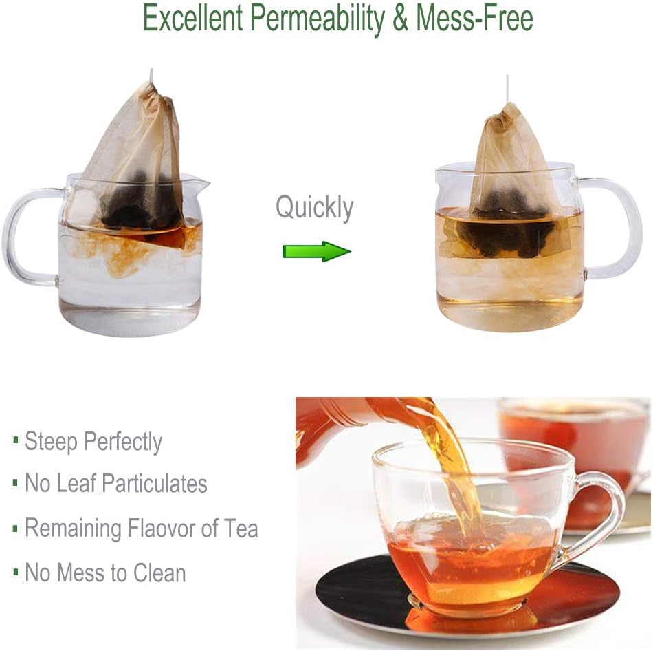 Aksuaple Eco-Fil Disposable Tea Filter Bags for Loose Tea, Wood Pulp Material, Biodegradable and Compostable, Unbleached Empty Tea Infuser Sachets with Drawstring, 100 Pack (3.2inch x 4.0inch) | Wood Pulp Material, Biodegradable and Compostable, Unbleache