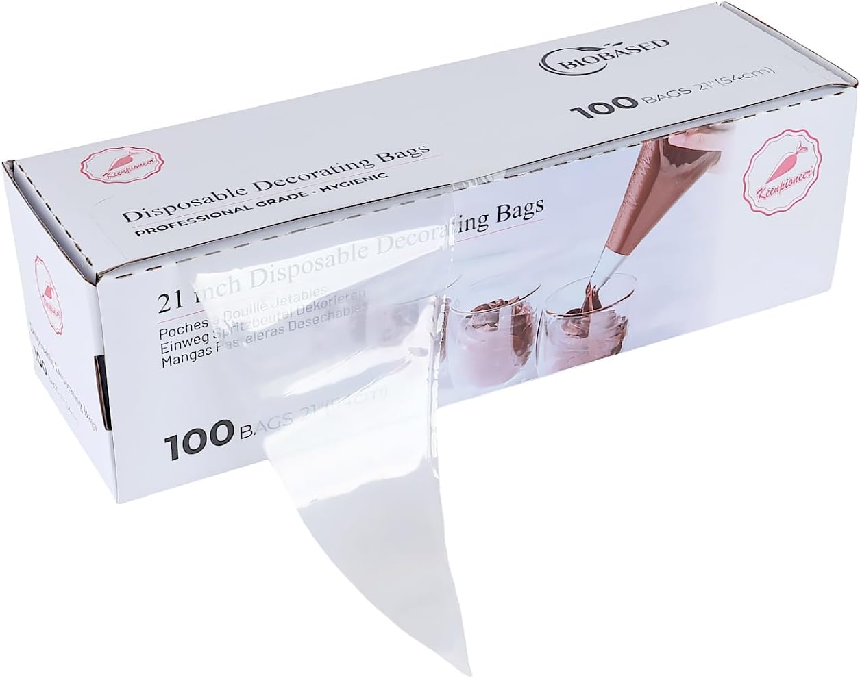 Keenpioneer Disposable Piping Bags, Biobased, 21 Inch, Clear,