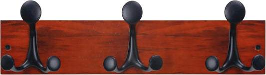 SKOLOO 17-Inch Cherry Wood Coat Rack Wall Mount with 3 Triple Hooks - Ideal for Family Entrances, Classrooms, and Pet
