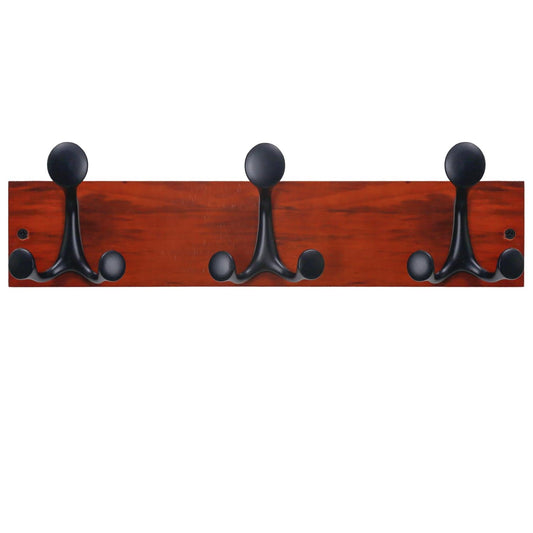 Skoloo 17-Inch Cherry Wood Coat Rack Wall Mount with 3 Triple Hooks - Ideal for Family Entrances, Classrooms, and Pet Supplies Storage