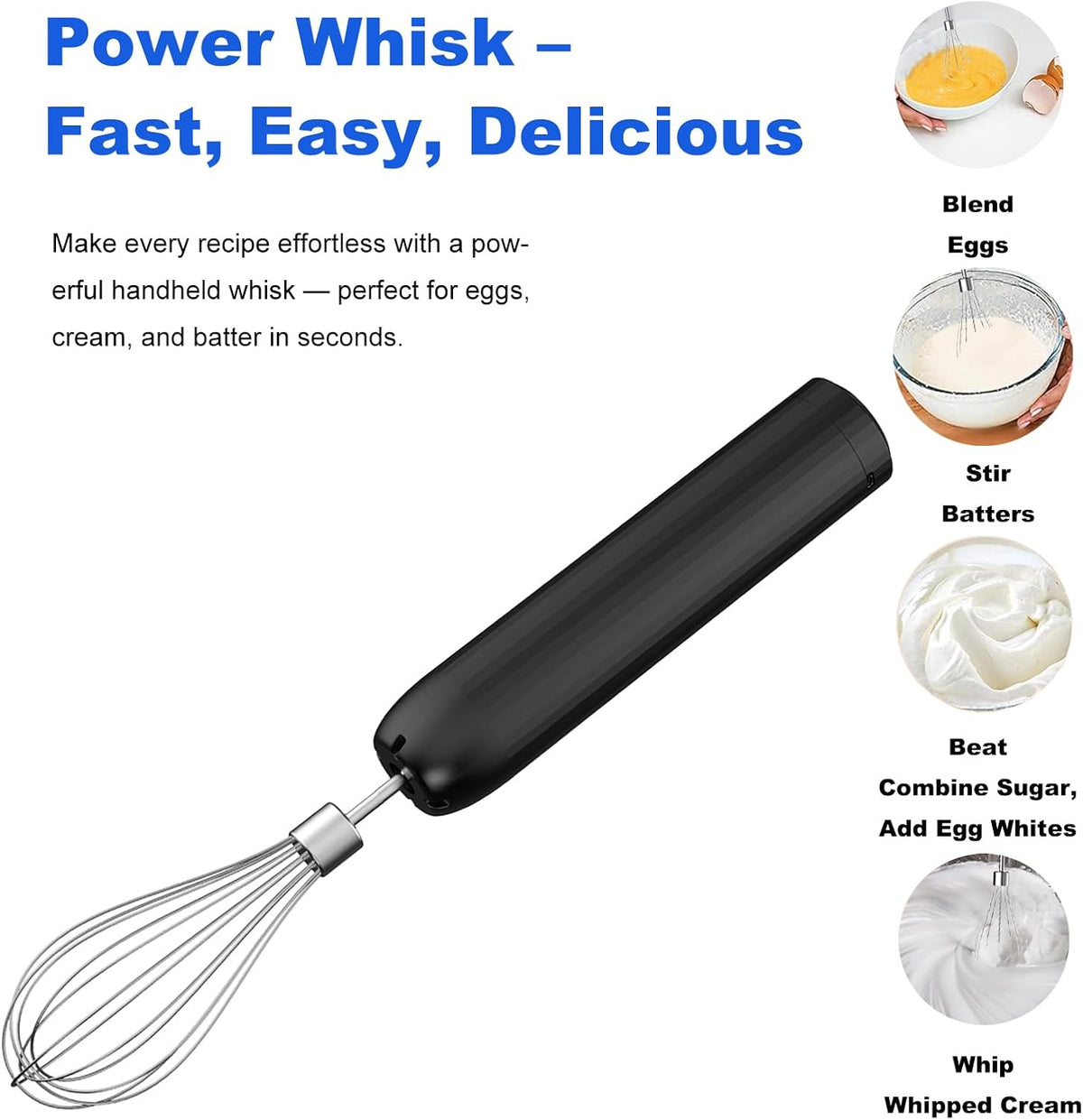 Electric Hand Mixer with MixgoII, Handheld Mixer Electric Whisk, Rechargeable Cordless Handheld Mixer &amp; Milk Frother, Small Food Chopper for Dicing, Mincing, and Puree, 4-Speed, 10Oz