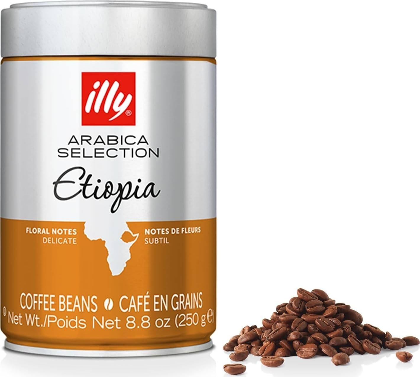 illy Arabica Selections Ethiopia Whole Bean Coffee, 100% Arabica Bean Single Origin Coffee, Light Roast with Notes of Jasmine, All-Natural, No Preservatives, 8.8 Ounce Can (Pack of 1)