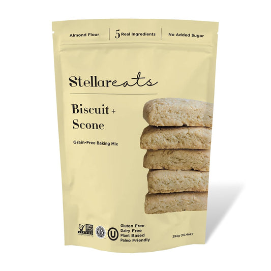 Stellar Eats Grain-Free Biscuit &amp; Scone Baking Mix | Gluten-Free, Dairy-Free, Plant-Based, Paleo-Friendly | Buttery &amp; Decadent Flavor | Almond Flour-Based | Non-GMO Project Verified, Kosher | 10.4 oz | 1 Pack