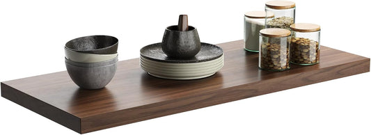 Wall Shelf Set of 1, Walnut Floating Shelves 36 in W x 10 in D x 1 in H, Wooden Floating Wall Shelf with Invisible Brackets