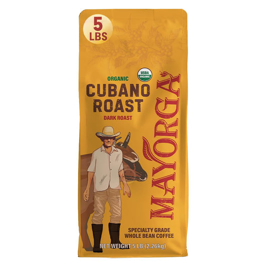 Mayorga Dark Roast Coffee 5lb bag Cubano Roast 100% Arabica Café Whole Coffee Beans - Smoothest Organic Coffee - Specialty