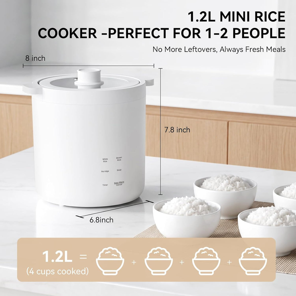 Olayks Mini Rice Cooker 2 Cup Uncooked, Small Electric Cooker, with 4 Cooking Functions, 24 Hour Preset and Heat Preservation, Anti Scald Carry Handle