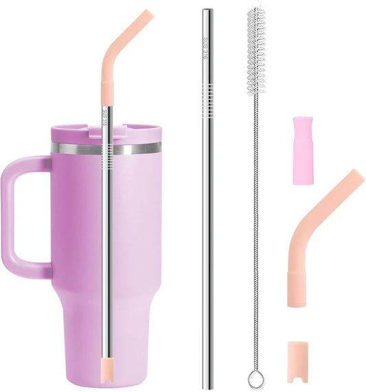 Quality Upgraded 9In Medical Grade 316 Stainless Steel Straws Set 1 PCS with 3 Silicone Accessories, 1 Straw Brush, 1
