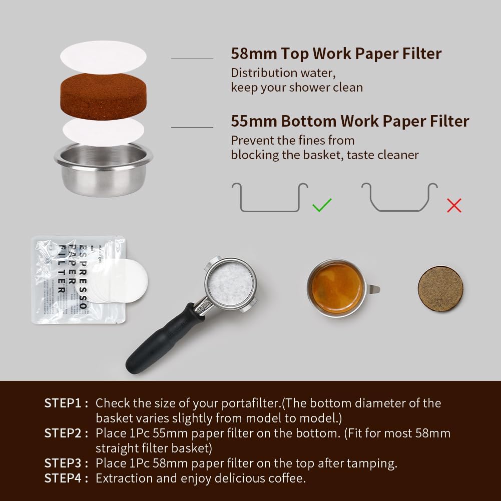 watchget 55mm Espresso Paper Filters for 58mm Portafilter Baskets, 500 Count